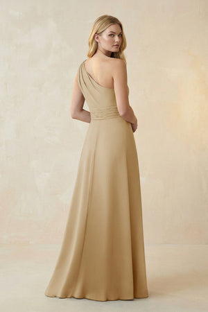 One - Shoulder Ruched A - Line Satin Bridesmaid Dress in Champagne - KISS BRIDAL Bridesmaid Dresses