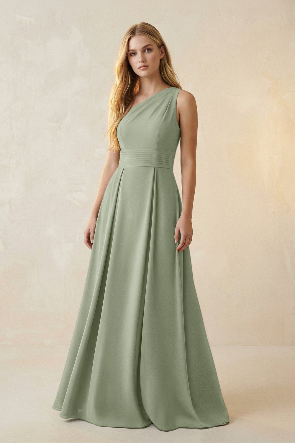 One - Shoulder Ruched A - Line Satin Bridesmaid Dress in Dove Gray - KISS BRIDAL Bridesmaid Dresses