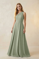 One - Shoulder Ruched A - Line Satin Bridesmaid Dress in Dove Gray - KISS BRIDAL Bridesmaid Dresses