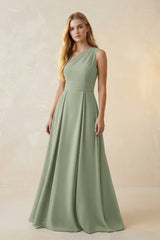 One - Shoulder Ruched A - Line Satin Bridesmaid Dress in Dove Gray - KISS BRIDAL Bridesmaid Dresses