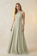 One - Shoulder Ruched A - Line Satin Bridesmaid Dress in Frost - KISS BRIDAL Bridesmaid Dresses
