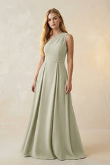One - Shoulder Ruched A - Line Satin Bridesmaid Dress in Frost - KISS BRIDAL Bridesmaid Dresses