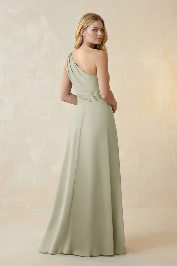 One - Shoulder Ruched A - Line Satin Bridesmaid Dress in Frost - KISS BRIDAL Bridesmaid Dresses