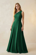 One - Shoulder Ruched A - Line Satin Bridesmaid Dress in Green - KISS BRIDAL Bridesmaid Dresses