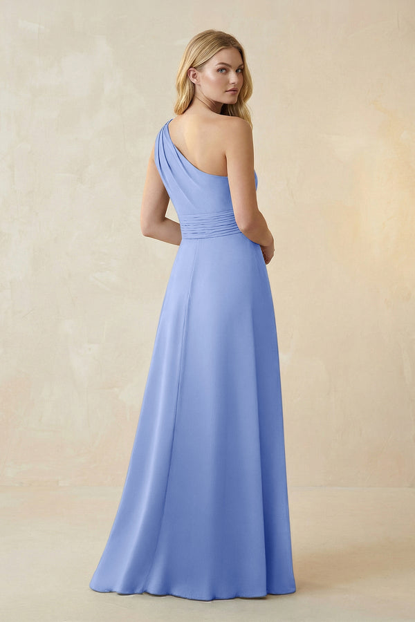 One - Shoulder Ruched A - Line Satin Bridesmaid Dress in Ice - KISS BRIDAL Bridesmaid Dresses