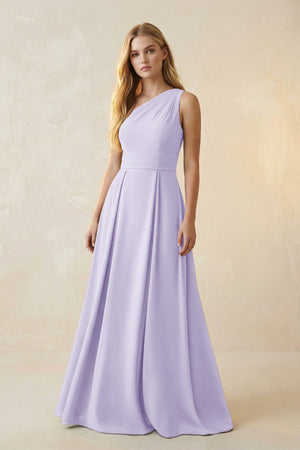 One - Shoulder Ruched A - Line Satin Bridesmaid Dress in Lavender - KISS BRIDAL Bridesmaid Dresses