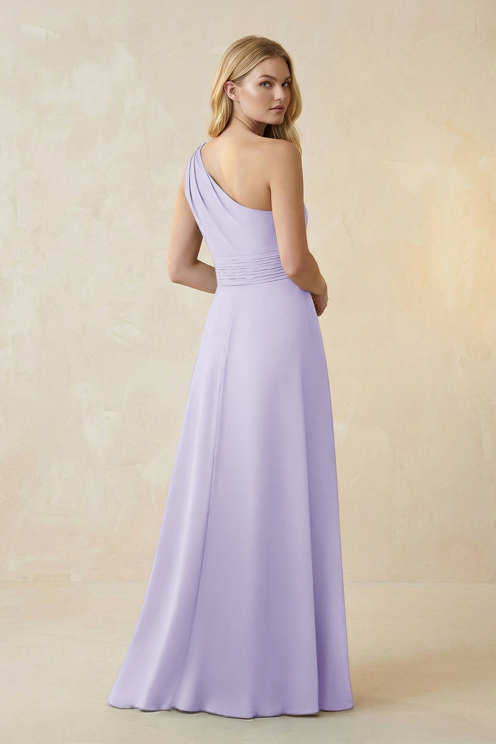 One - Shoulder Ruched A - Line Satin Bridesmaid Dress in Lavender - KISS BRIDAL Bridesmaid Dresses
