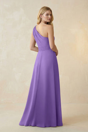 One - Shoulder Ruched A - Line Satin Bridesmaid Dress in Lilac - KISS BRIDAL Bridesmaid Dresses