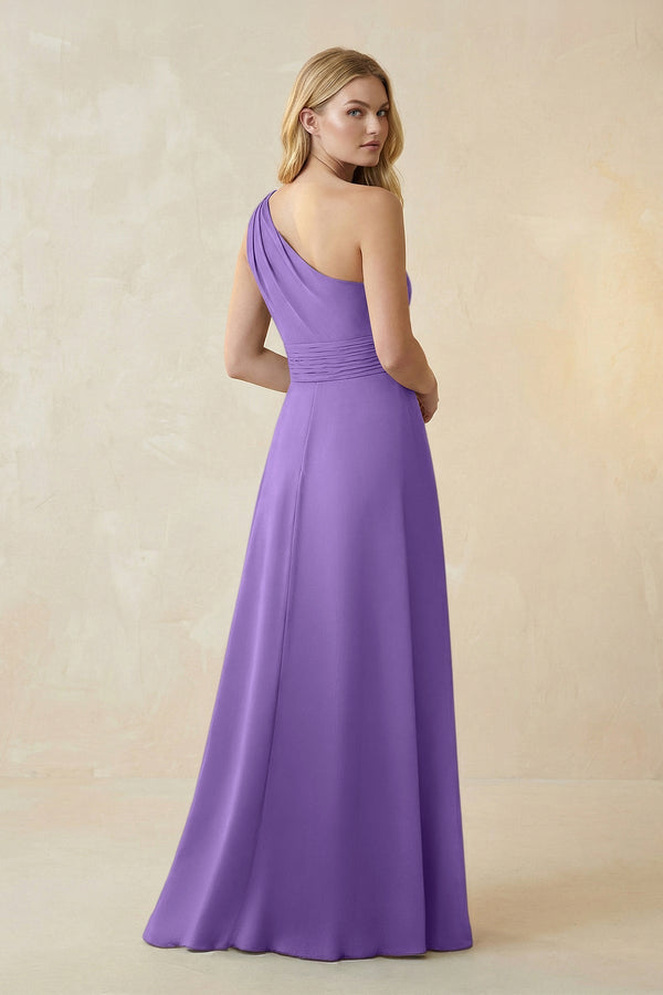 One - Shoulder Ruched A - Line Satin Bridesmaid Dress in Lilac - KISS BRIDAL Bridesmaid Dresses