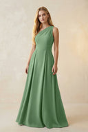 One - Shoulder Ruched A - Line Satin Bridesmaid Dress in Matcha - KISS BRIDAL Bridesmaid Dresses