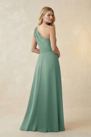 One - Shoulder Ruched A - Line Satin Bridesmaid Dress in Mint Green - KISS BRIDAL Bridesmaid Dresses