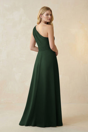 One - Shoulder Ruched A - Line Satin Bridesmaid Dress in Moss - KISS BRIDAL Bridesmaid Dresses