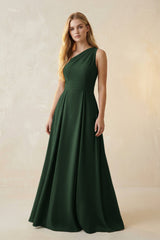 One - Shoulder Ruched A - Line Satin Bridesmaid Dress in Moss - KISS BRIDAL Bridesmaid Dresses