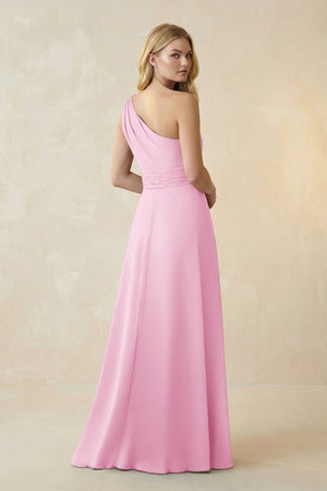 One - Shoulder Ruched A - Line Satin Bridesmaid Dress in Pink - KISS BRIDAL Bridesmaid Dresses