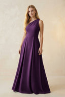 One - Shoulder Ruched A - Line Satin Bridesmaid Dress in Plum - KISS BRIDAL Bridesmaid Dresses
