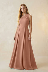 One - Shoulder Ruched A - Line Satin Bridesmaid Dress in Rosette - KISS BRIDAL Bridesmaid Dresses