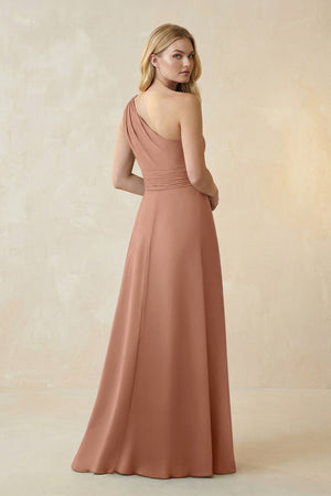 One - Shoulder Ruched A - Line Satin Bridesmaid Dress in Rosette - KISS BRIDAL Bridesmaid Dresses