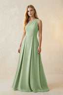 One - Shoulder Ruched A - Line Satin Bridesmaid Dress in Sage - KISS BRIDAL Bridesmaid Dresses