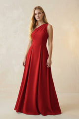 One - Shoulder Ruched A - Line Satin Bridesmaid Dress in Spice - KISS BRIDAL Bridesmaid Dresses