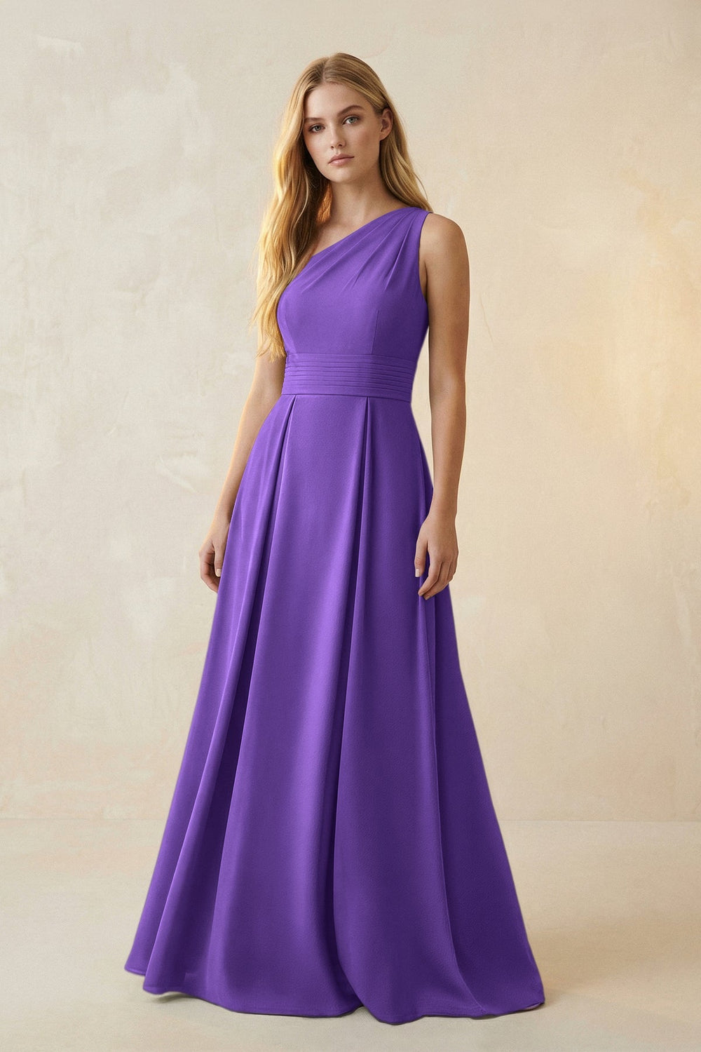 One - Shoulder Ruched A - Line Satin Bridesmaid Dress in Tahiti - KISS BRIDAL Bridesmaid Dresses