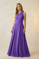 One - Shoulder Ruched A - Line Satin Bridesmaid Dress in Tahiti - KISS BRIDAL Bridesmaid Dresses
