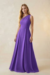 One - Shoulder Ruched A - Line Satin Bridesmaid Dress in Tahiti - KISS BRIDAL Bridesmaid Dresses
