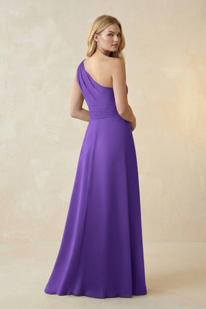 One - Shoulder Ruched A - Line Satin Bridesmaid Dress in Tahiti - KISS BRIDAL Bridesmaid Dresses