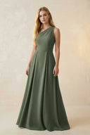 One - Shoulder Ruched A - Line Satin Bridesmaid Dress in Thyme - KISS BRIDAL Bridesmaid Dresses