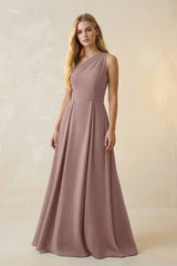 One - Shoulder Ruched A - Line Satin Bridesmaid Dress in Toffee - KISS BRIDAL Bridesmaid Dresses