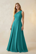 One - Shoulder Ruched A - Line Satin Bridesmaid Dress in Turquoise - KISS BRIDAL Bridesmaid Dresses