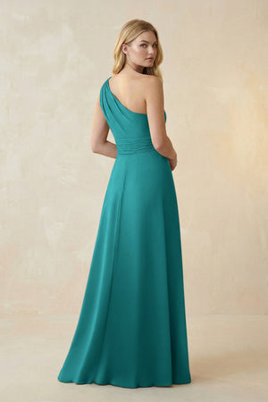 One - Shoulder Ruched A - Line Satin Bridesmaid Dress in Turquoise - KISS BRIDAL Bridesmaid Dresses