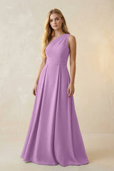 One - Shoulder Ruched A - Line Satin Bridesmaid Dress in Vintage Mauve - KISS BRIDAL Bridesmaid Dresses