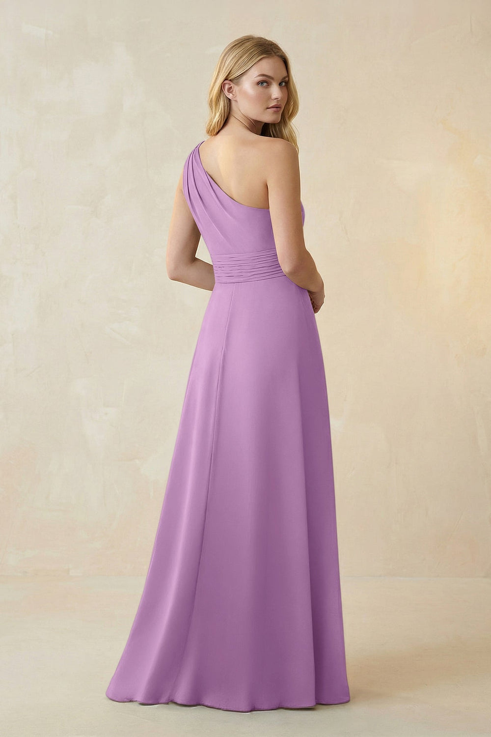 One - Shoulder Ruched A - Line Satin Bridesmaid Dress in Vintage Mauve - KISS BRIDAL Bridesmaid Dresses