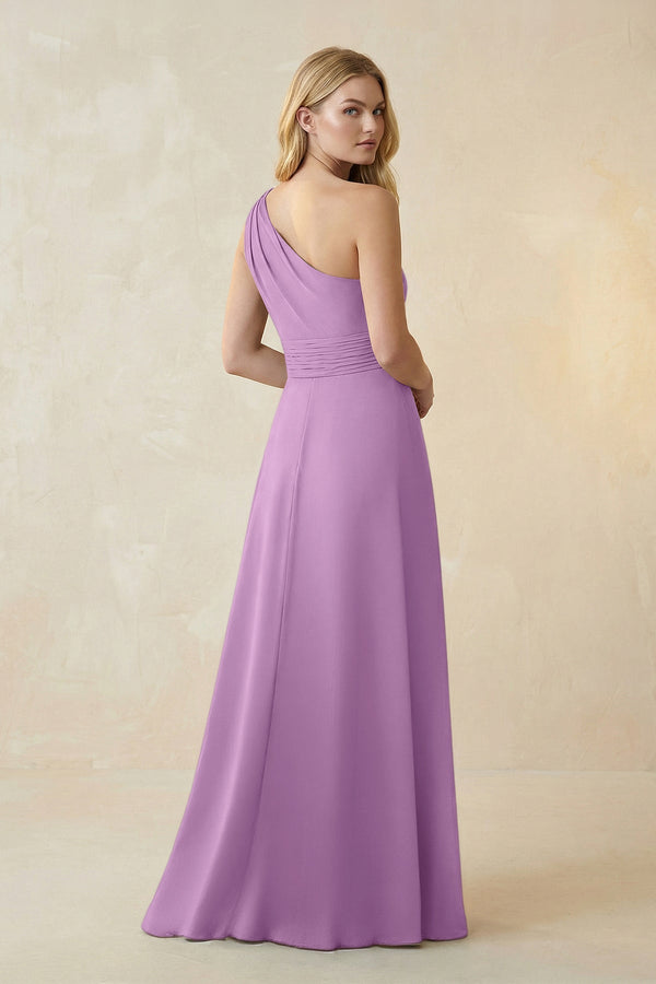 One - Shoulder Ruched A - Line Satin Bridesmaid Dress in Vintage Mauve - KISS BRIDAL Bridesmaid Dresses