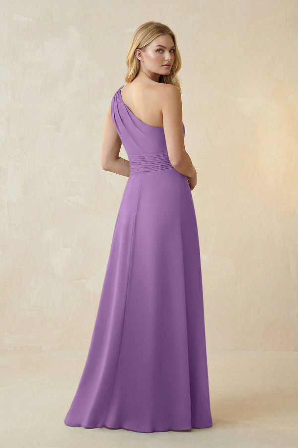 One - Shoulder Ruched A - Line Satin Bridesmaid Dress in Wisteria - KISS BRIDAL Bridesmaid Dresses
