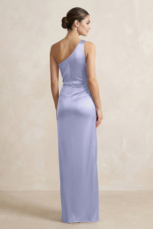 One - Shoulder Ruched Sheath Satin Bridesmaid Dress in Lavender - KISS BRIDAL Bridesmaid Dresses