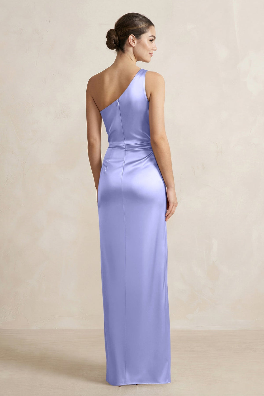 One - Shoulder Ruched Sheath Satin Bridesmaid Dress in Steel Blue - KISS BRIDAL Bridesmaid Dresses