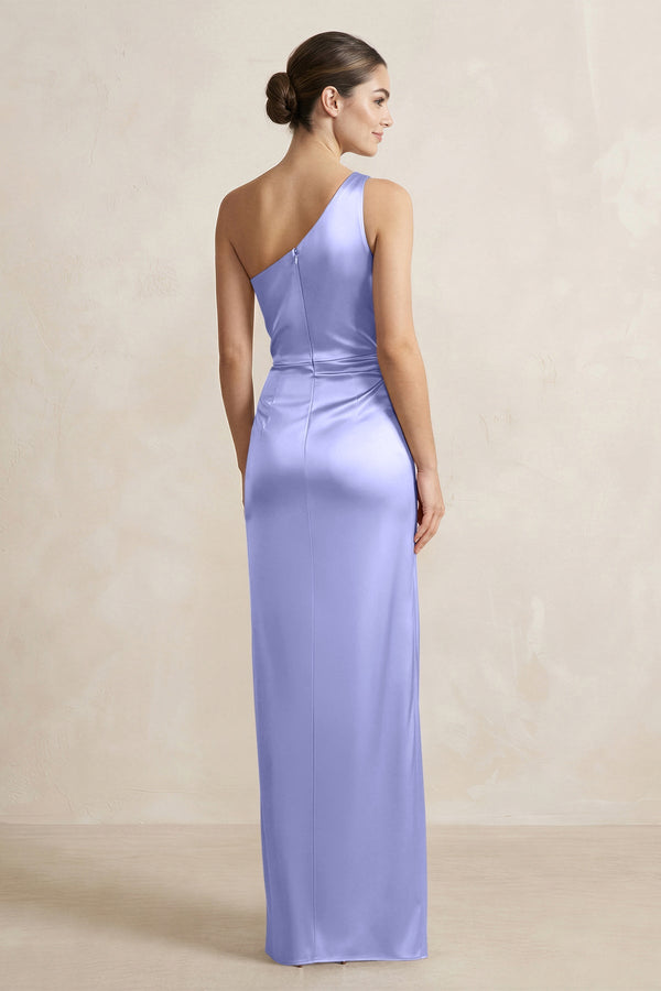 One - Shoulder Ruched Sheath Satin Bridesmaid Dress in Steel Blue - KISS BRIDAL Bridesmaid Dresses