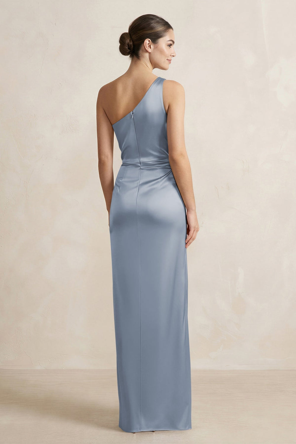One - Shoulder Ruched Sheath Satin Bridesmaid Dress in Twilight - KISS BRIDAL Bridesmaid Dresses