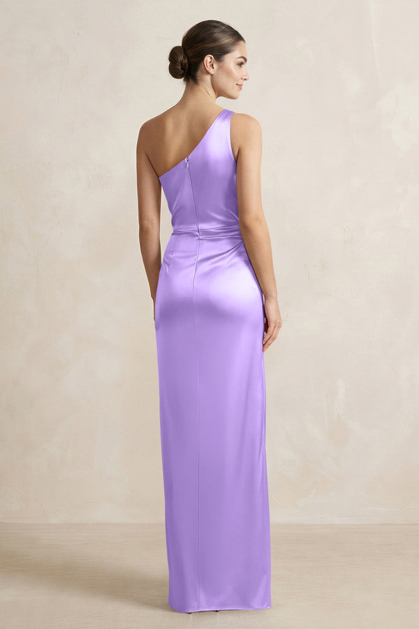 One - Shoulder Ruched Sheath Satin Bridesmaid Dress in Vintage Mauve - KISS BRIDAL Bridesmaid Dresses