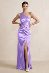 One - Shoulder Ruched Sheath Satin Bridesmaid Dress in Vintage Mauve - KISS BRIDAL Bridesmaid Dresses