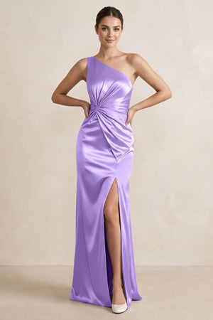 One - Shoulder Ruched Sheath Satin Bridesmaid Dress in Vintage Mauve - KISS BRIDAL Bridesmaid Dresses