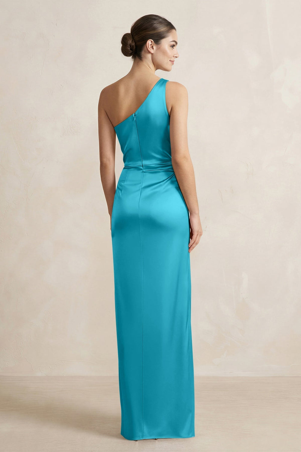 One - Shoulder Ruched Sheath Satin Bridesmaid Dress in Viridian Green - KISS BRIDAL Bridesmaid Dresses