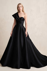 One - Shoulder Satin Ball Gown Wedding Dress in Black - KISS BRIDAL Wedding Dresses