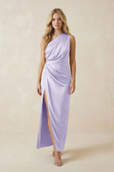 One - Shoulder Satin Ruched Sheath Bridesmaid Dress in Lavender - KISS BRIDAL Bridesmaid Dresses