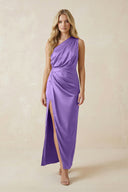 One - Shoulder Satin Ruched Sheath Bridesmaid Dress in Lilac - KISS BRIDAL Bridesmaid Dresses
