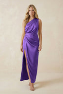 One - Shoulder Satin Ruched Sheath Bridesmaid Dress in Tahiti - KISS BRIDAL Bridesmaid Dresses