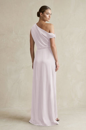 One - Shoulder Satin Sheath Bridesmaid Dress With Slit in Dusk - KISS BRIDAL Bridesmaid Dresses