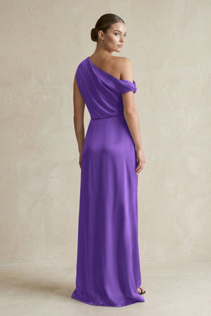 One - Shoulder Satin Sheath Bridesmaid Dress With Slit in Tahiti - KISS BRIDAL Bridesmaid Dresses