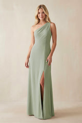 Cami Strap Sheath Chiffon Bridesmaid Dress with Slit in Dove Gray - KISS BRIDAL BRIDESMAID DRESSES